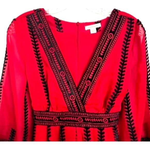 Boston Proper 3/4 Bell Sleeve Velvet Burnout Blouse Ties Back Small Whimsigoth - Picture 7 of 16